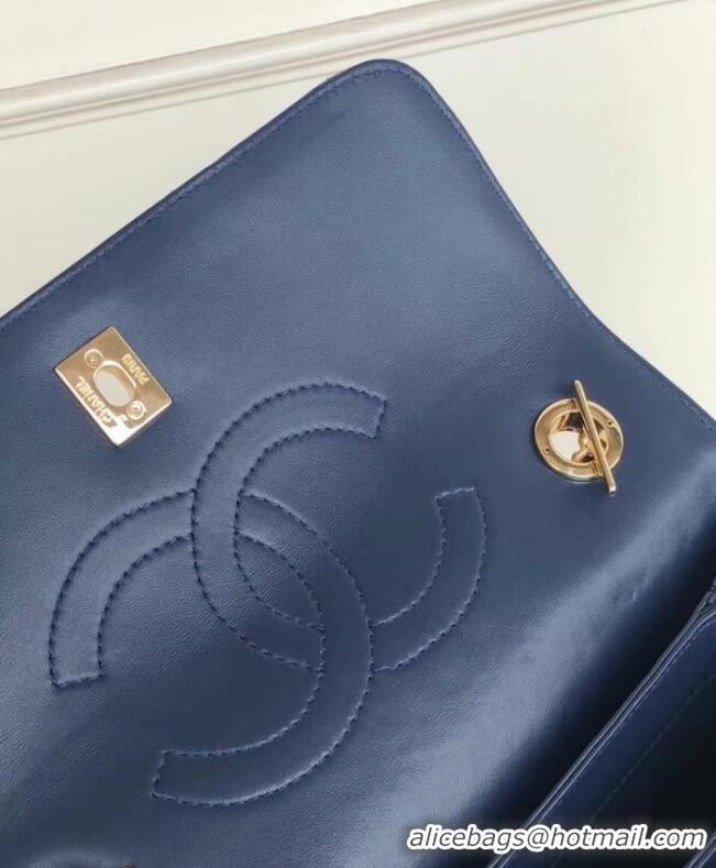 Super Quality Chanel original lambskin top handle flap bag AS92236 royal blue&Gold-Tone Metal