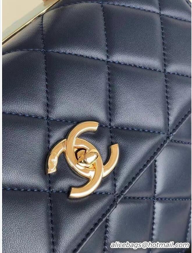 Super Quality Chanel original lambskin top handle flap bag AS92236 royal blue&Gold-Tone Metal