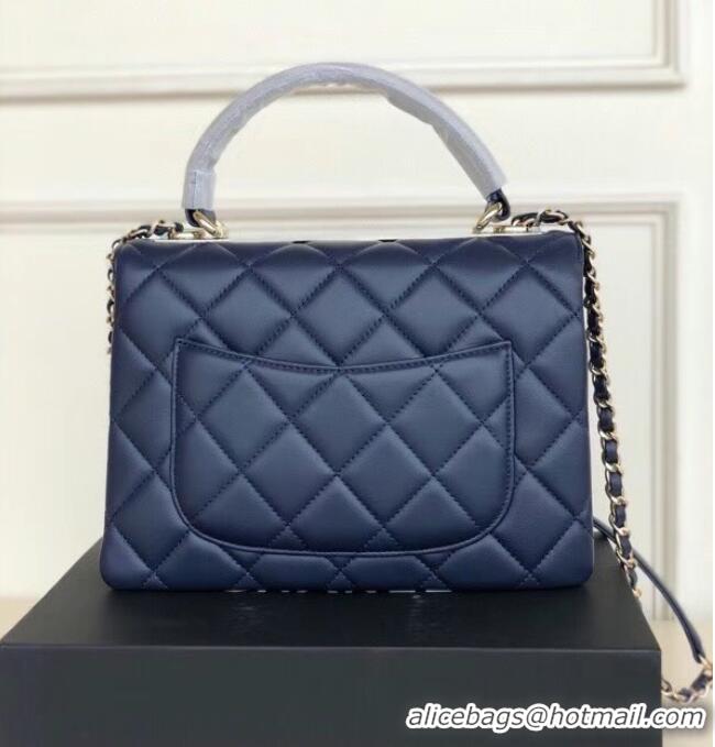 Super Quality Chanel original lambskin top handle flap bag AS92236 royal blue&Gold-Tone Metal