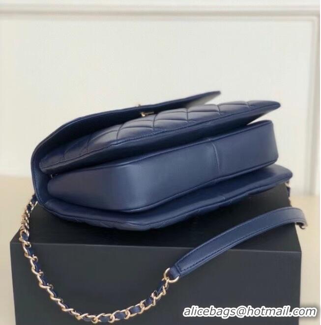 Super Quality Chanel original lambskin top handle flap bag AS92236 royal blue&Gold-Tone Metal