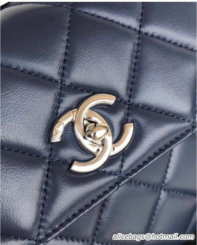 Cheapest Chanel original lambskin top handle flap bag AS92236 royal blue&silver-Tone Metal