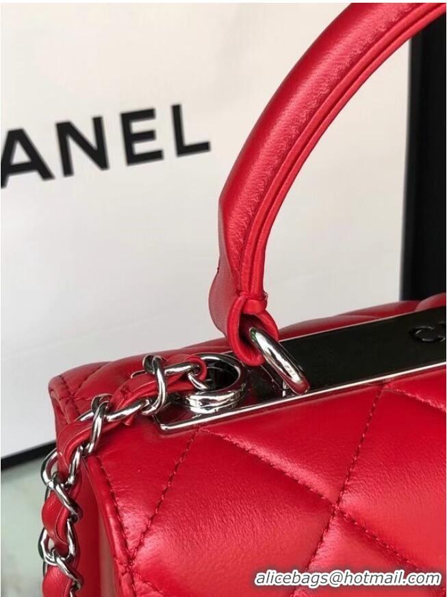 Good Product Chanel original lambskin top handle flap bag AS92236 red&silver-Tone Metal