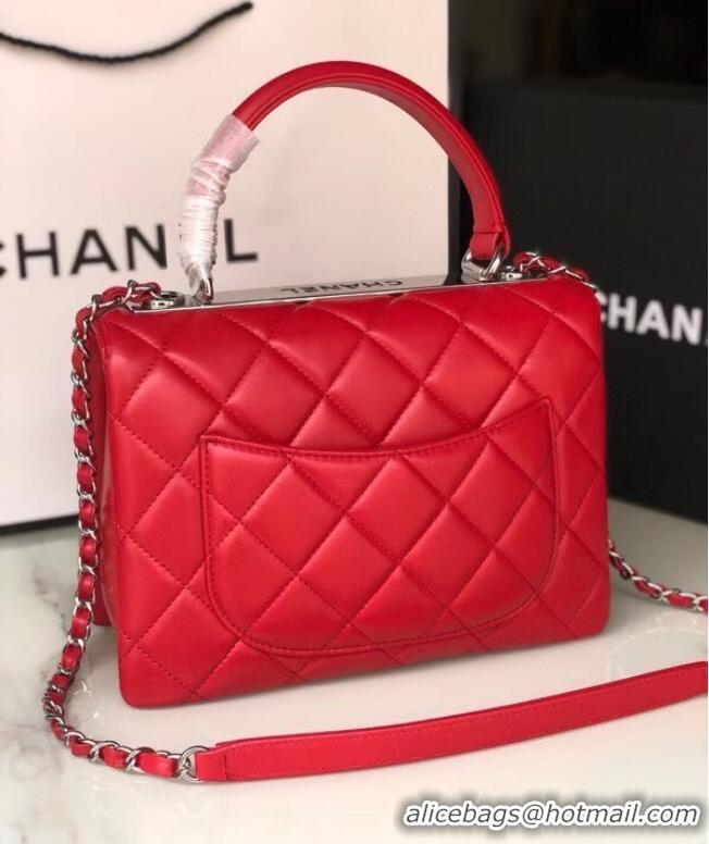 Good Product Chanel original lambskin top handle flap bag AS92236 red&silver-Tone Metal