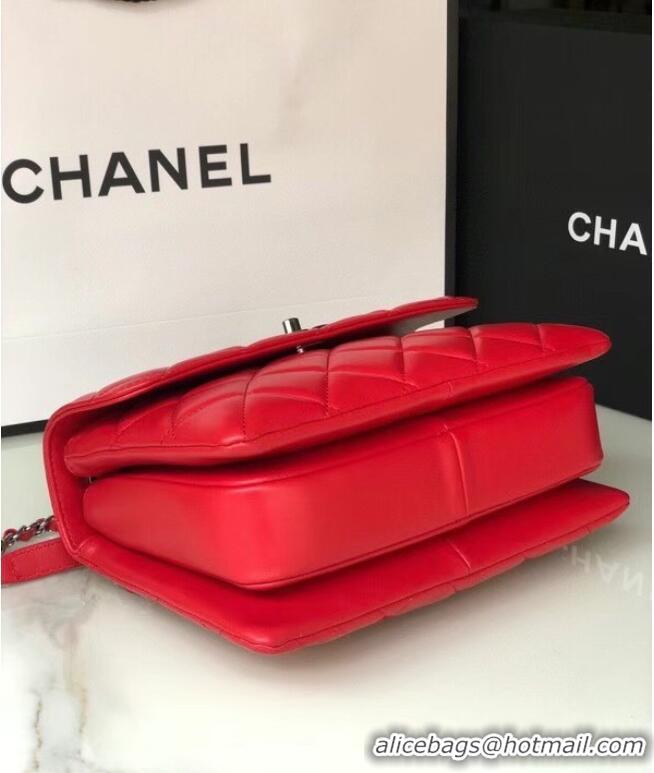 Good Product Chanel original lambskin top handle flap bag AS92236 red&silver-Tone Metal