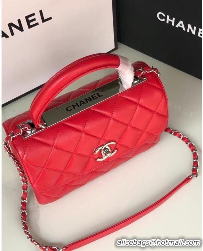 Good Product Chanel original lambskin top handle flap bag AS92236 red&silver-Tone Metal