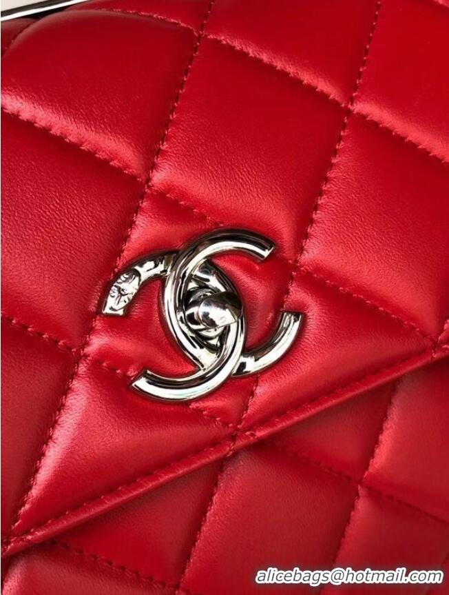 Good Product Chanel original lambskin top handle flap bag AS92236 red&silver-Tone Metal