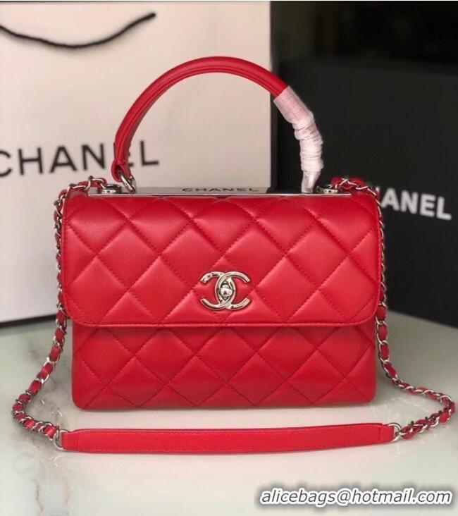 Good Product Chanel original lambskin top handle flap bag AS92236 red&silver-Tone Metal