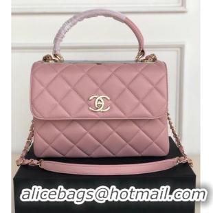 Most Popular Chanel original lambskin top handle flap bag AS92236 pink&Gold-Tone Metal