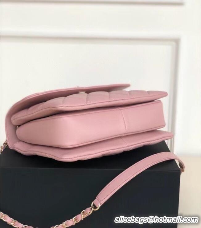 Most Popular Chanel original lambskin top handle flap bag AS92236 pink&Gold-Tone Metal