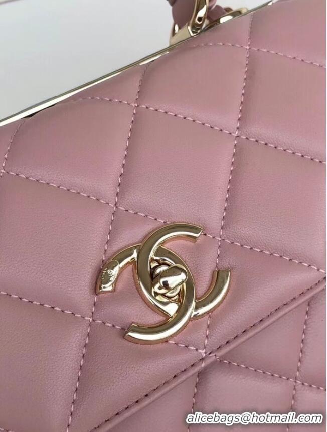 Most Popular Chanel original lambskin top handle flap bag AS92236 pink&Gold-Tone Metal