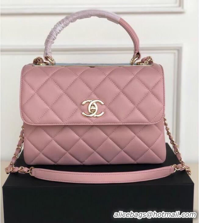 Most Popular Chanel original lambskin top handle flap bag AS92236 pink&Gold-Tone Metal