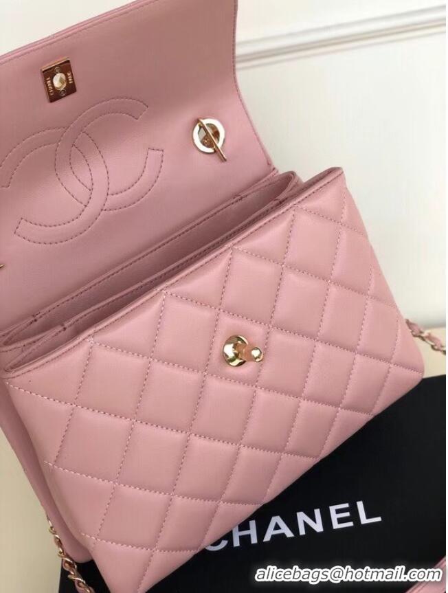 Most Popular Chanel original lambskin top handle flap bag AS92236 pink&Gold-Tone Metal