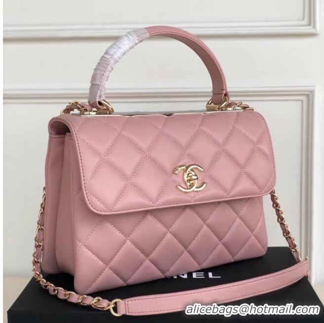 Most Popular Chanel original lambskin top handle flap bag AS92236 pink&Gold-Tone Metal