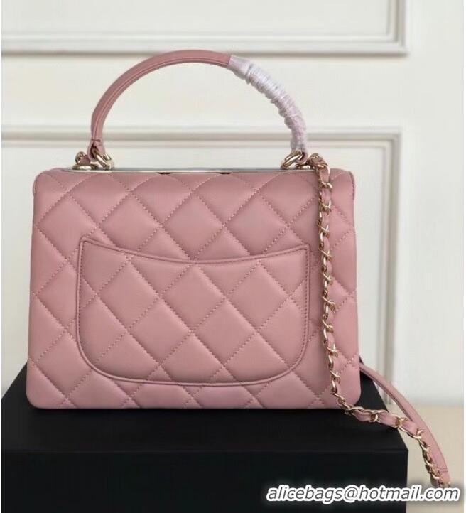 Most Popular Chanel original lambskin top handle flap bag AS92236 pink&Gold-Tone Metal