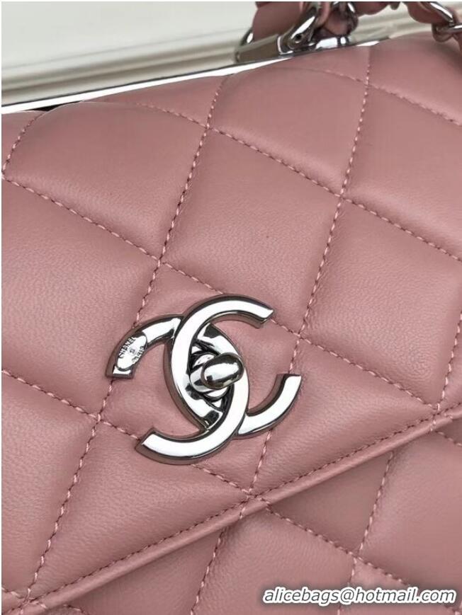 Grade Chanel original lambskin top handle flap bag AS92236 pink&silver-Tone Metal