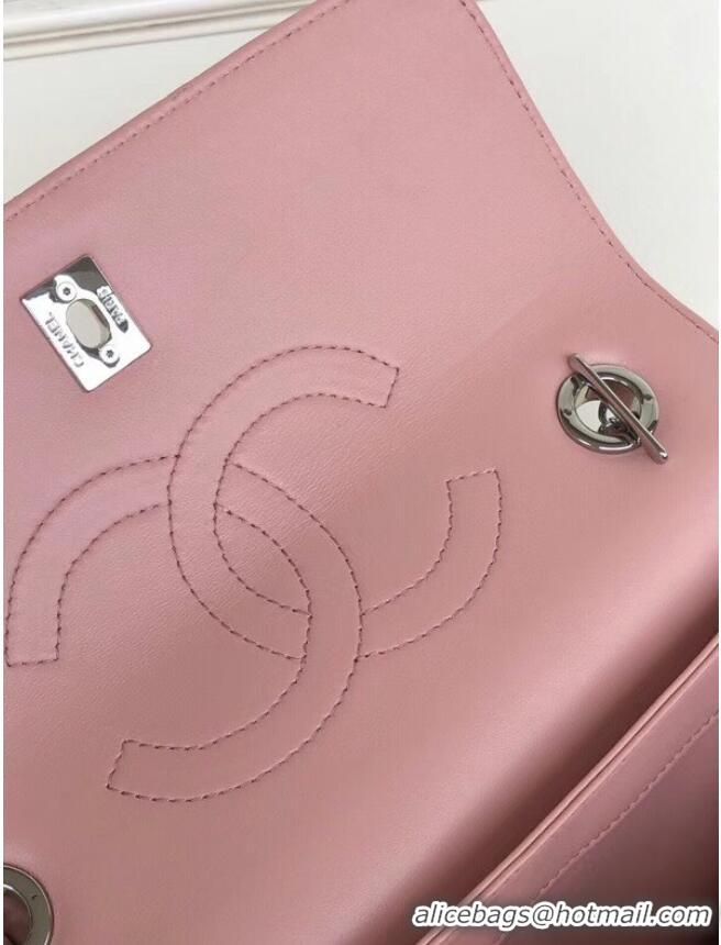 Grade Chanel original lambskin top handle flap bag AS92236 pink&silver-Tone Metal