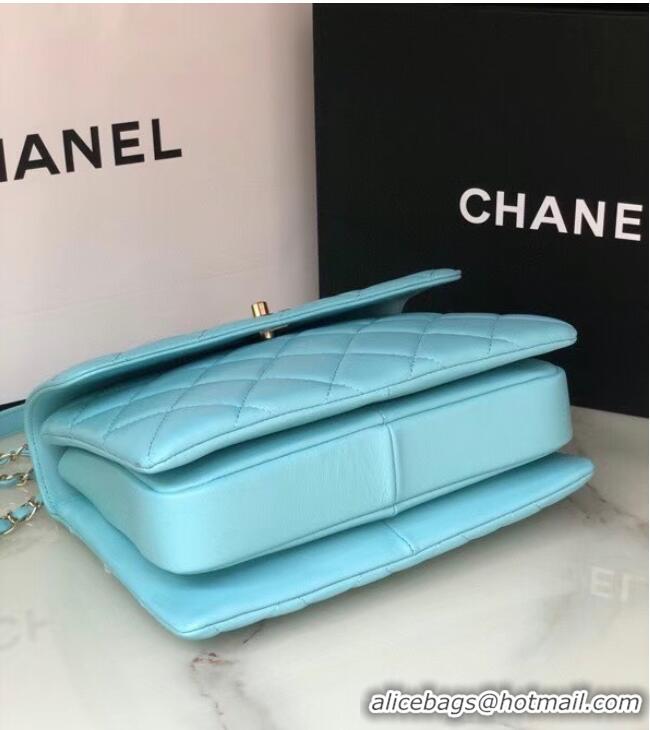 Well Crafted Chanel original lambskin top handle flap bag AS92236 sky blue&Gold-Tone Metal