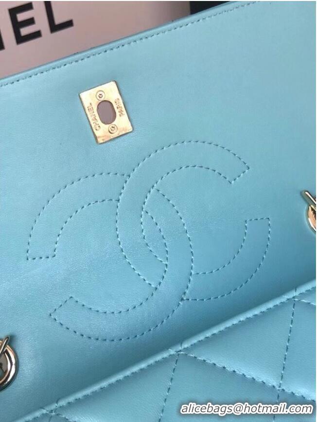 Well Crafted Chanel original lambskin top handle flap bag AS92236 sky blue&Gold-Tone Metal