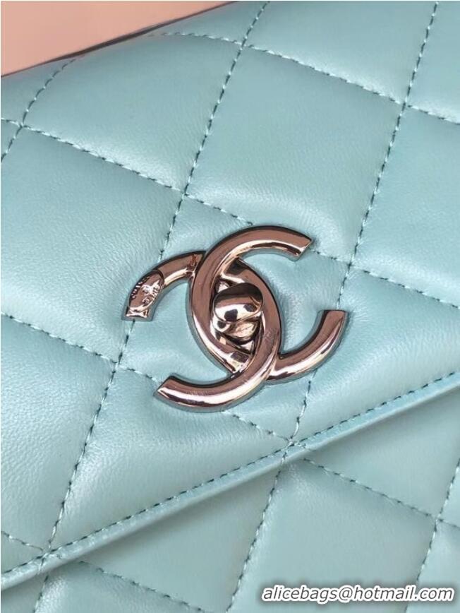 Cheapest Chanel original lambskin top handle flap bag AS92236 sky blue&silver-Tone Metal