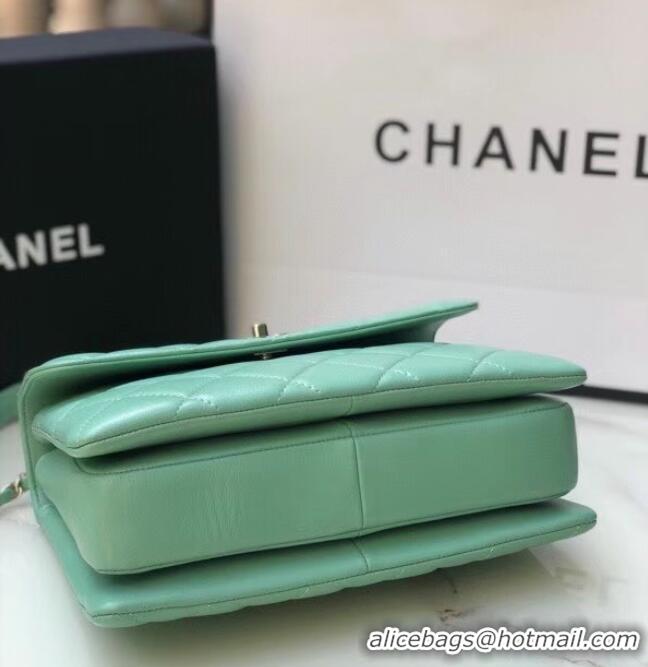 Reasonable Price Chanel original lambskin top handle flap bag AS92236 lught green&Gold-Tone Metal