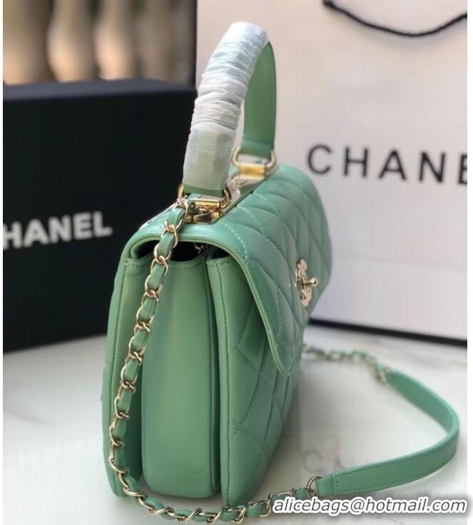 Reasonable Price Chanel original lambskin top handle flap bag AS92236 lught green&Gold-Tone Metal