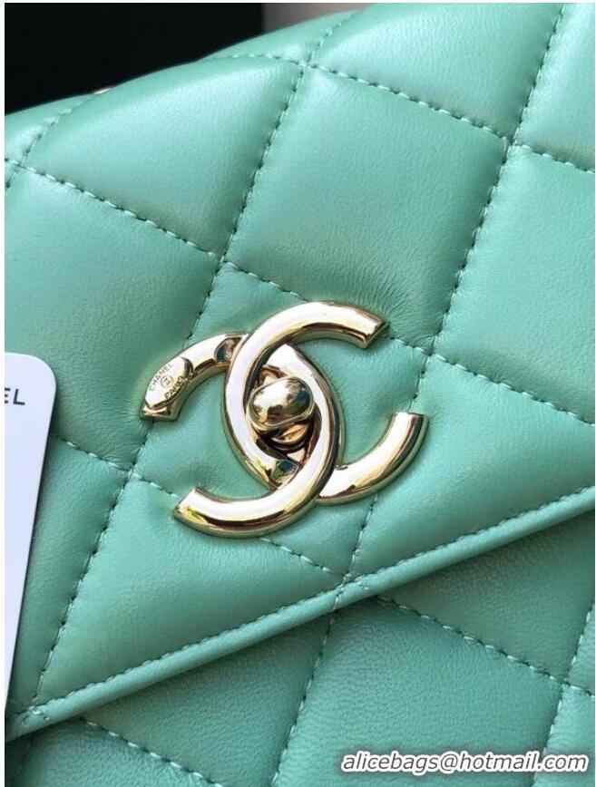 Reasonable Price Chanel original lambskin top handle flap bag AS92236 lught green&Gold-Tone Metal