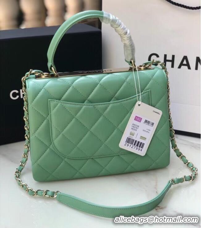 Reasonable Price Chanel original lambskin top handle flap bag AS92236 lught green&Gold-Tone Metal