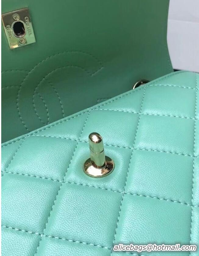 Reasonable Price Chanel original lambskin top handle flap bag AS92236 lught green&Gold-Tone Metal