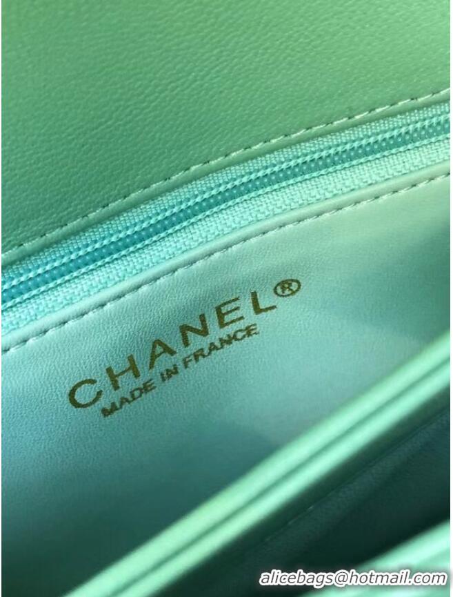 Reasonable Price Chanel original lambskin top handle flap bag AS92236 lught green&Gold-Tone Metal