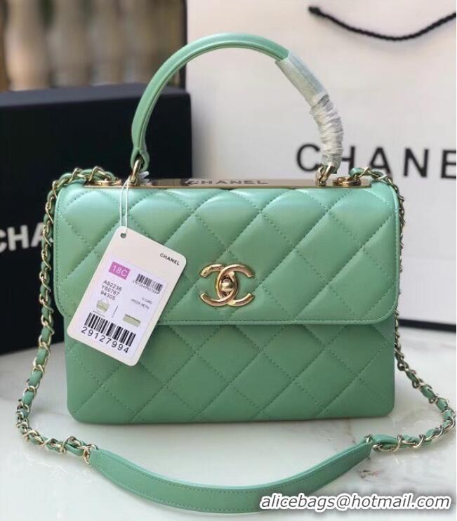 Reasonable Price Chanel original lambskin top handle flap bag AS92236 lught green&Gold-Tone Metal