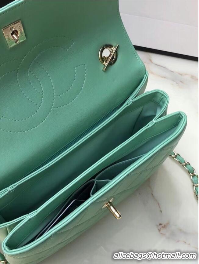 Reasonable Price Chanel original lambskin top handle flap bag AS92236 lught green&Gold-Tone Metal