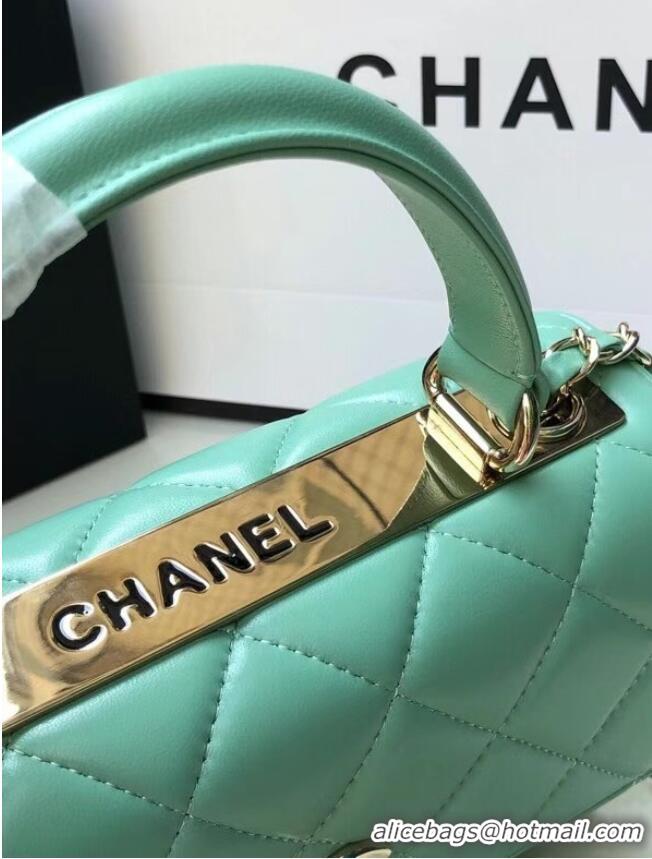 Reasonable Price Chanel original lambskin top handle flap bag AS92236 lught green&Gold-Tone Metal