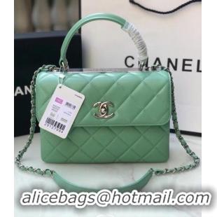 Famous Brand Chanel original lambskin top handle flap bag AS92236 light green&silver-Tone Metal