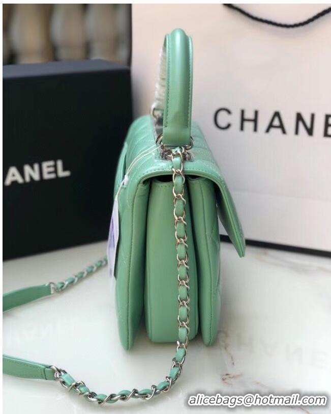 Famous Brand Chanel original lambskin top handle flap bag AS92236 light green&silver-Tone Metal