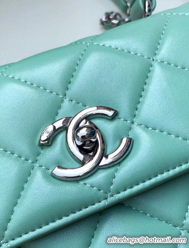 Famous Brand Chanel original lambskin top handle flap bag AS92236 light green&silver-Tone Metal