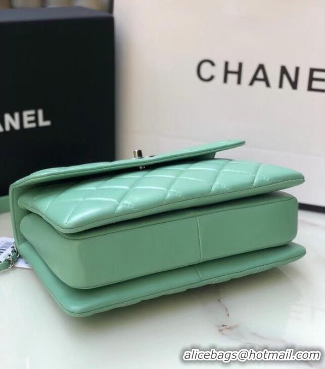 Famous Brand Chanel original lambskin top handle flap bag AS92236 light green&silver-Tone Metal