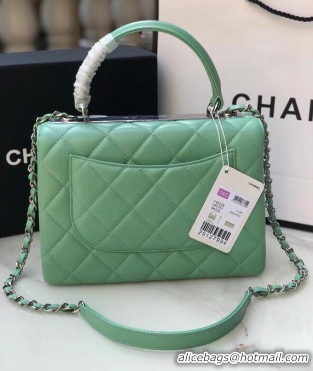 Famous Brand Chanel original lambskin top handle flap bag AS92236 light green&silver-Tone Metal