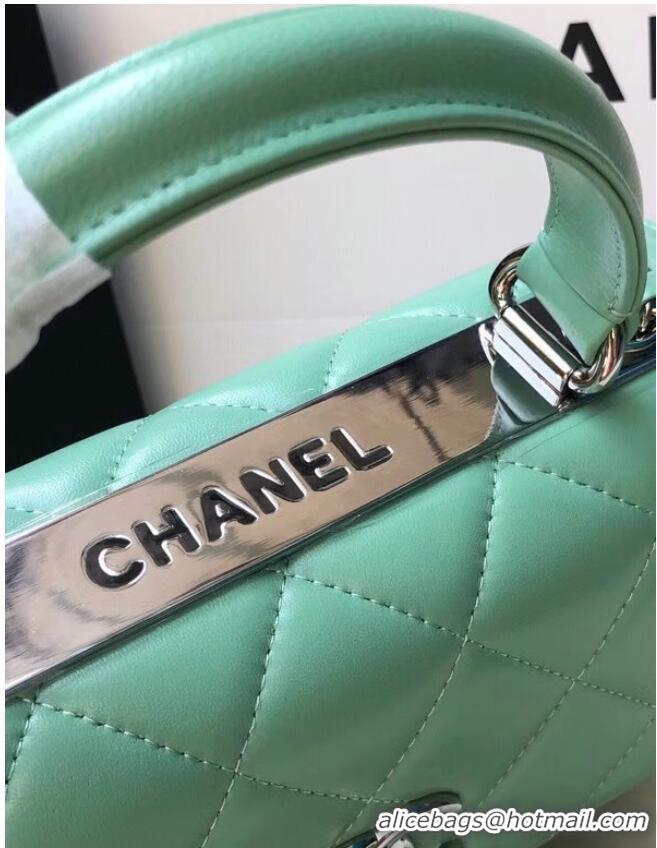 Famous Brand Chanel original lambskin top handle flap bag AS92236 light green&silver-Tone Metal