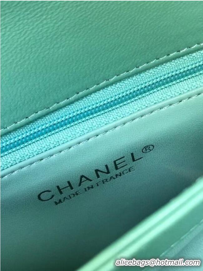 Famous Brand Chanel original lambskin top handle flap bag AS92236 light green&silver-Tone Metal