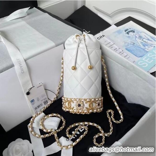 Discount Chanel Drawstring Bag Lambskin & Gold Metal AP2257 white