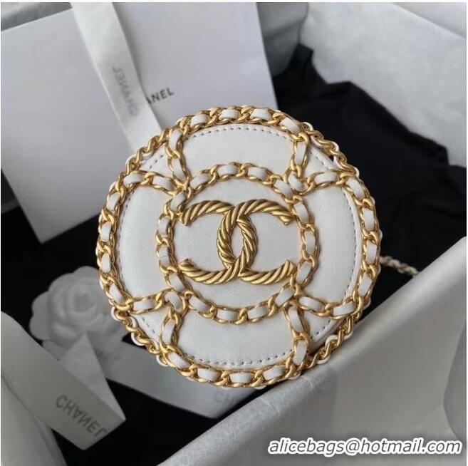 Discount Chanel Drawstring Bag Lambskin & Gold Metal AP2257 white