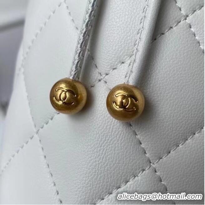 Discount Chanel Drawstring Bag Lambskin & Gold Metal AP2257 white