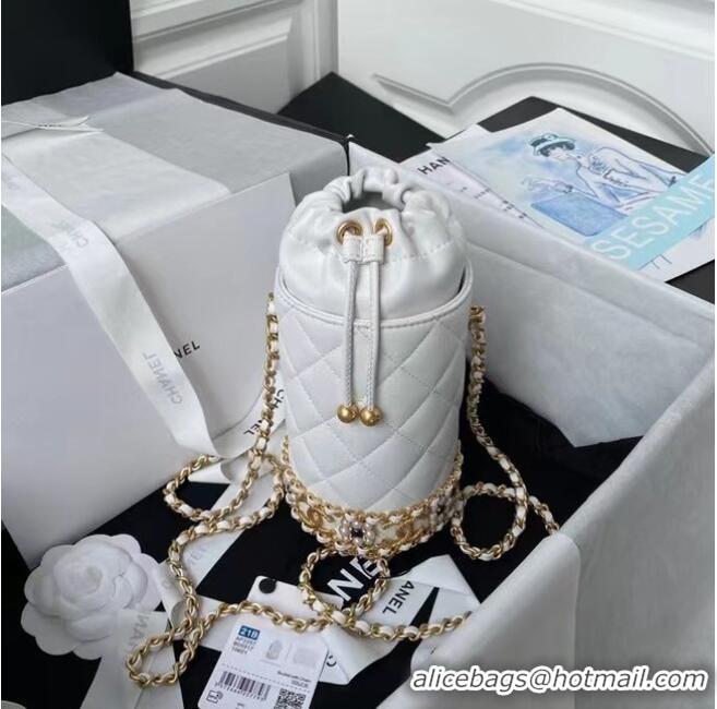 Discount Chanel Drawstring Bag Lambskin & Gold Metal AP2257 white