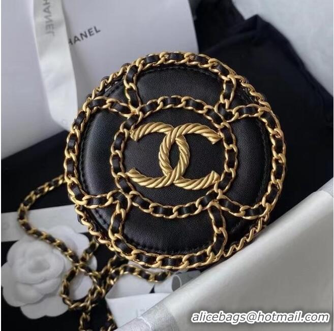 Famous Brand Chanel Drawstring Bag Lambskin & Gold Metal AP2257 black