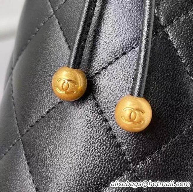 Famous Brand Chanel Drawstring Bag Lambskin & Gold Metal AP2257 black