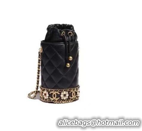 Famous Brand Chanel Drawstring Bag Lambskin & Gold Metal AP2257 black