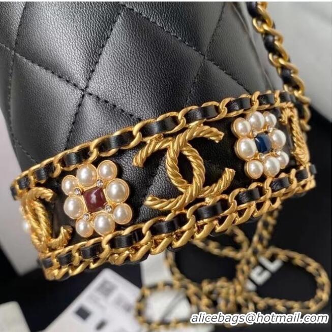 Famous Brand Chanel Drawstring Bag Lambskin & Gold Metal AP2257 black