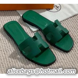 Low Price Hermes Oran Shiny Leather H Slide Sandals 061175 Green 2021