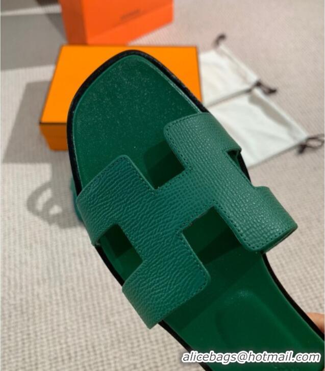 Low Price Hermes Oran Shiny Leather H Slide Sandals 061175 Green 2021