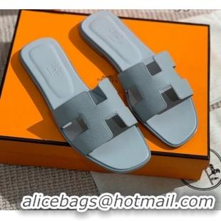 Funny Hermes Oran Grained Leather H Slide Sandals 061178 Light Grey 2021